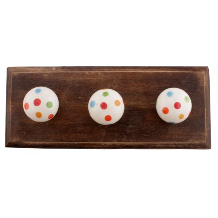 Multicolor Polka Dotted Ceramic Wooden Hooks 